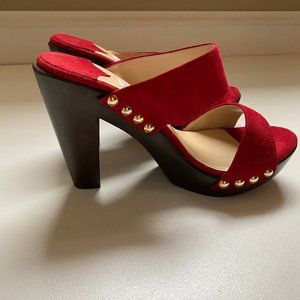 Jimmy Choo Red Velvet Opened Toe Pumps/Shoes